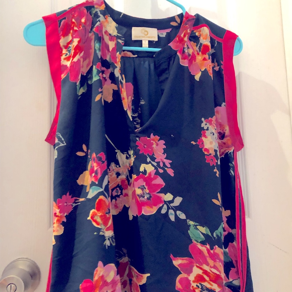 Collective Concepts Blue Blouse w/ Pink Flowers